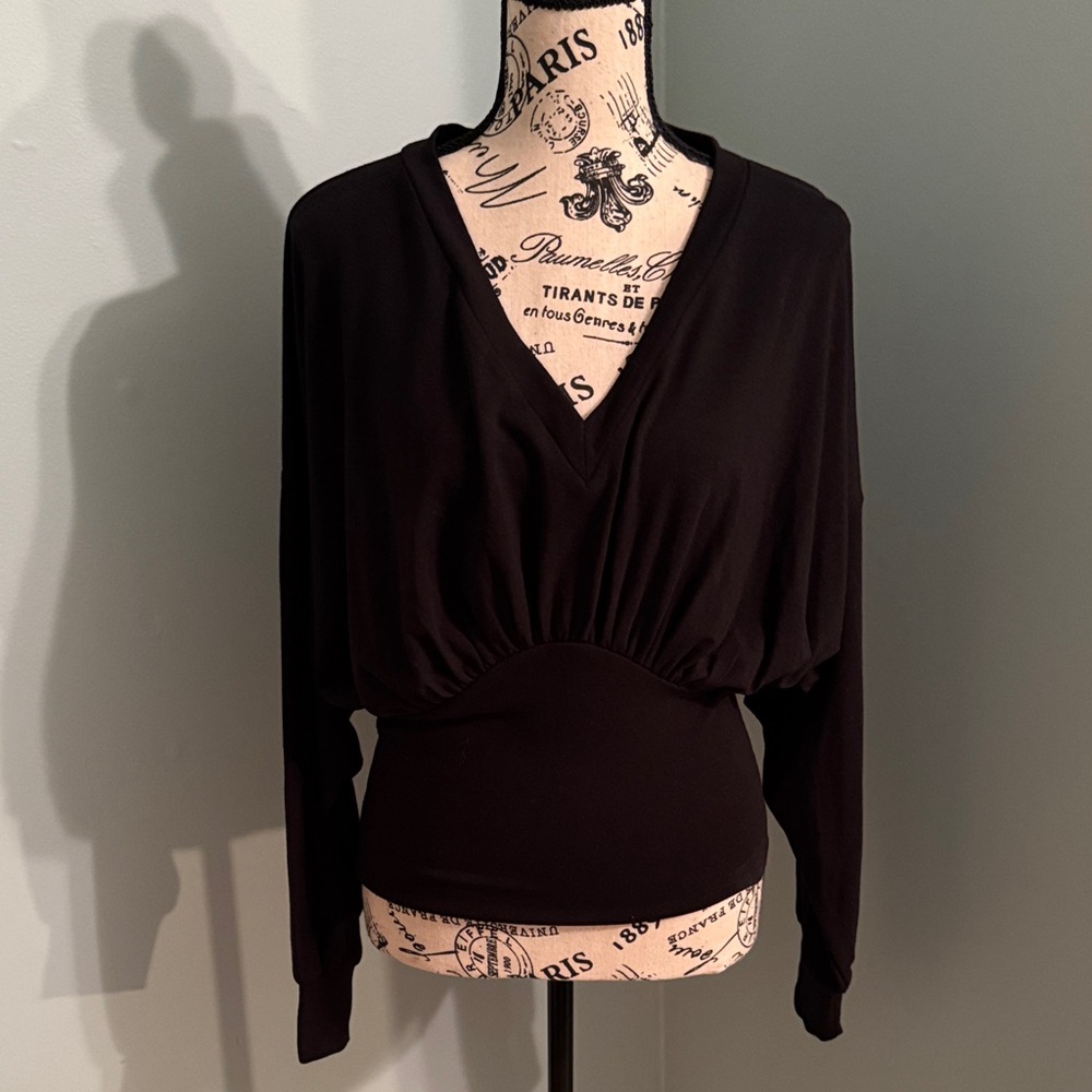 LNA Black V-Neck Blouse
